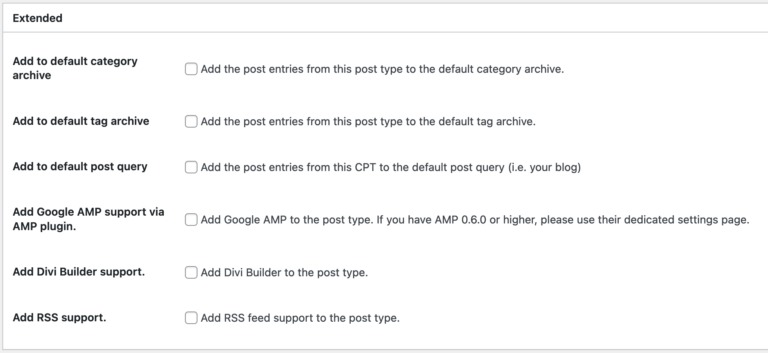 Extra feature settings for post types - Pluginize Docs